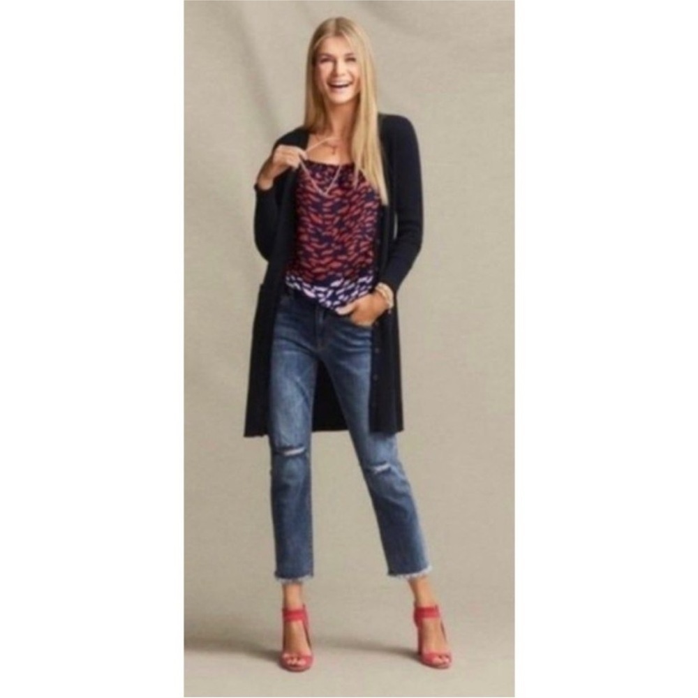 Cabi Navy Blue Ribbed Button Front Longline Cardigan Sweater Coatigan Style 5450